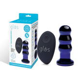 Glas 3.5 Inch Rechargeable Remote Controlled Vibrating Beaded Butt Plug in Black and Purple Butt Plugs